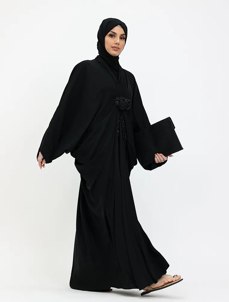 Black Rose Batwing Abaya